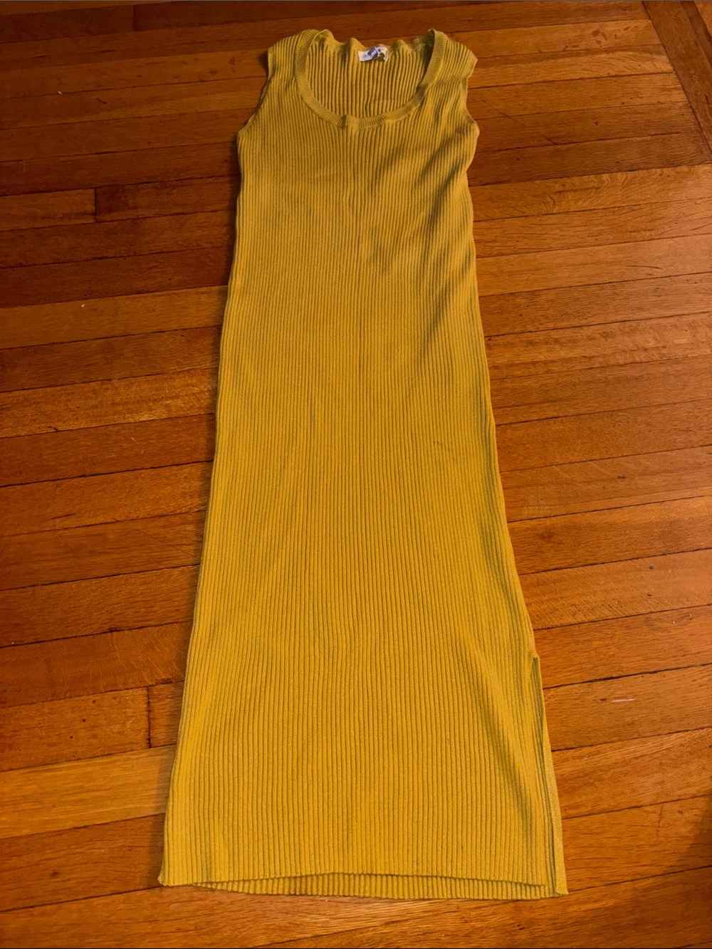 Women’s Sleeveless Mustard Yellow Ribbed Dress